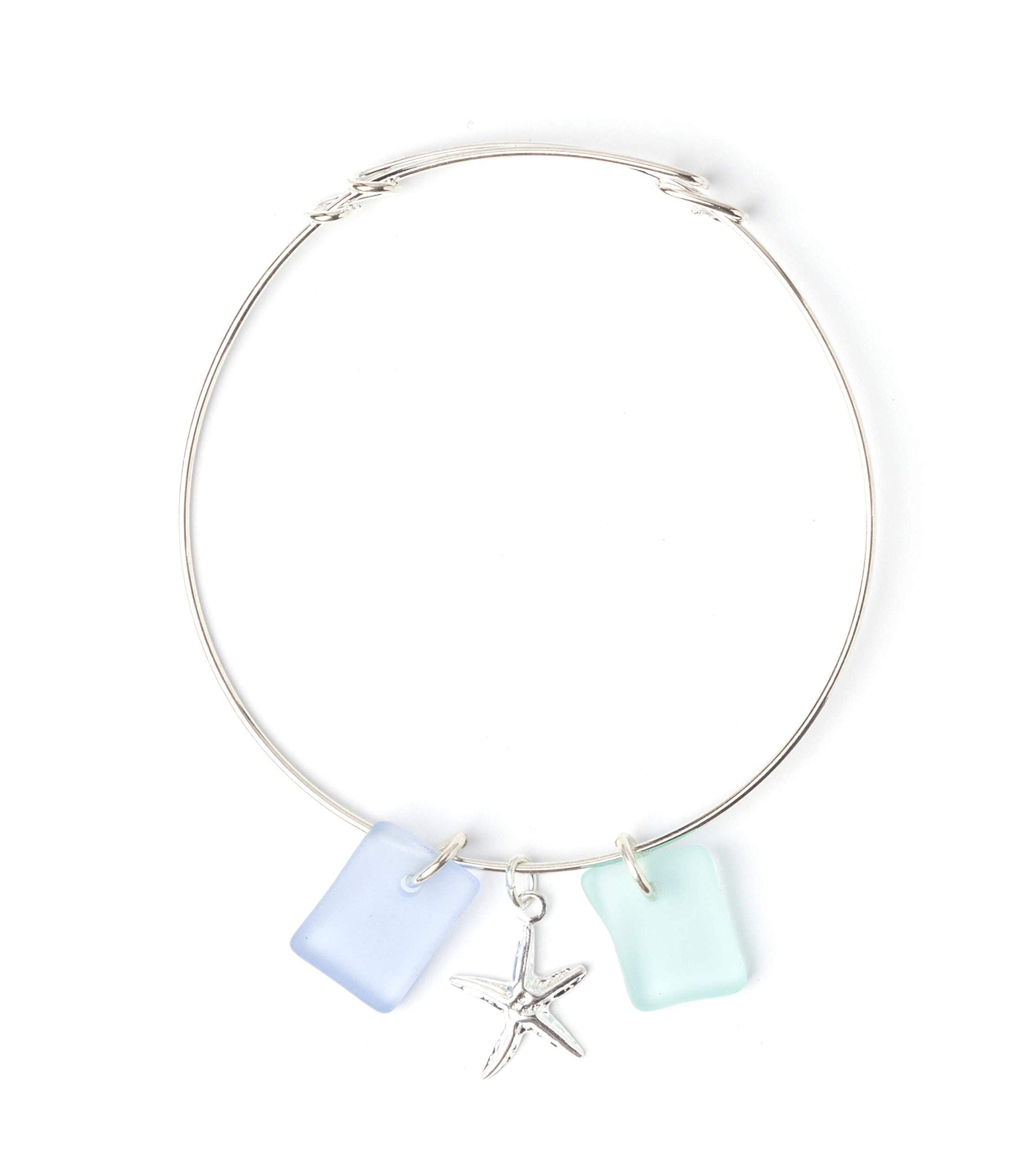 LARGE, Sea Glass Star Fish Charm Bangle in the Breeze Palette.