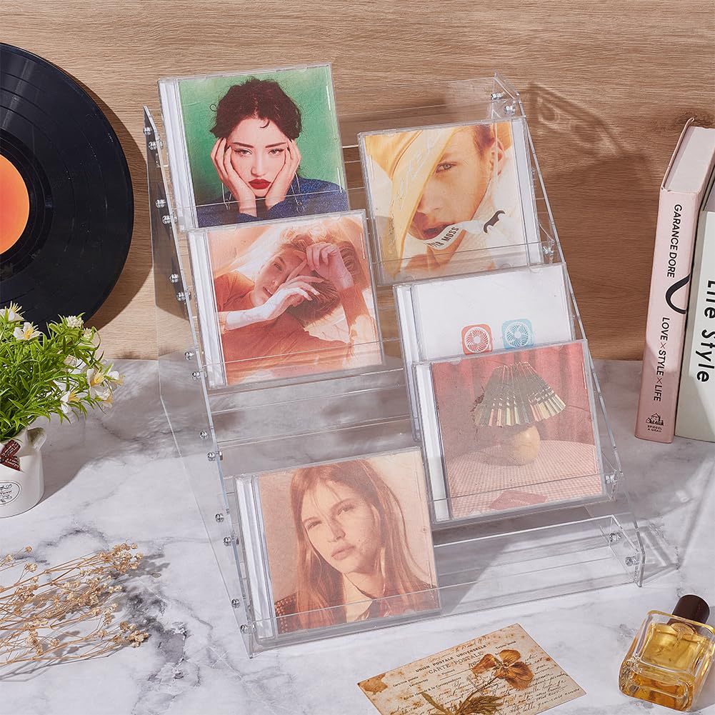 UNICRAFTALE Espositore per CD a 7 ripiani in acrilico, organizer per CD e DVD, trasparente, può contenere fino a 56 custodie standard per CD, 37 x 30,5 x 28,5 cm