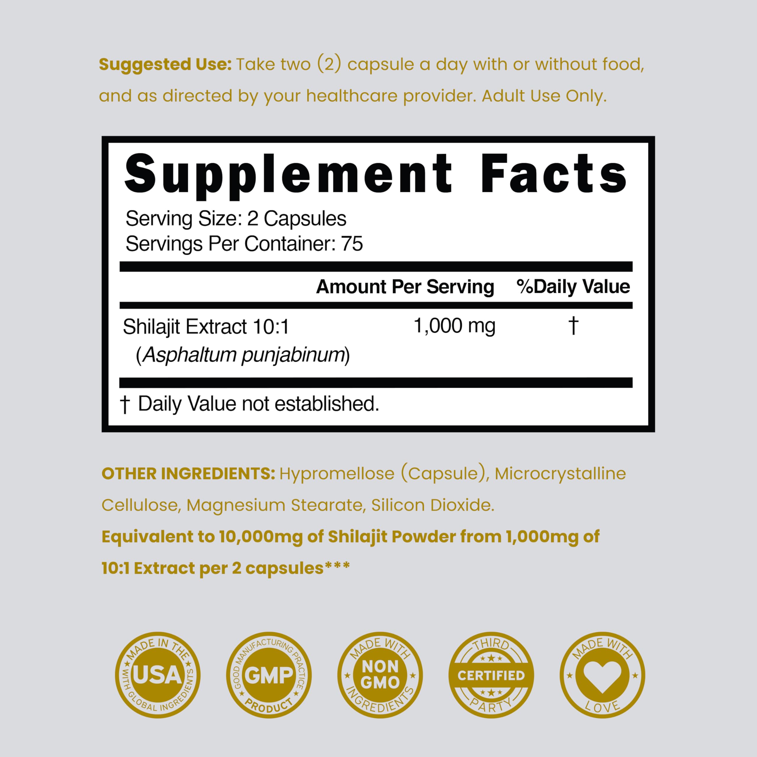 Pure Himalayan Shilajit with 85+ Trace Minerals (150 Capsules, 1000mg Extract per Serving) Pure Shilajit Capsules for Men & Women with Fulvic Acid for Immune Support - USA Made