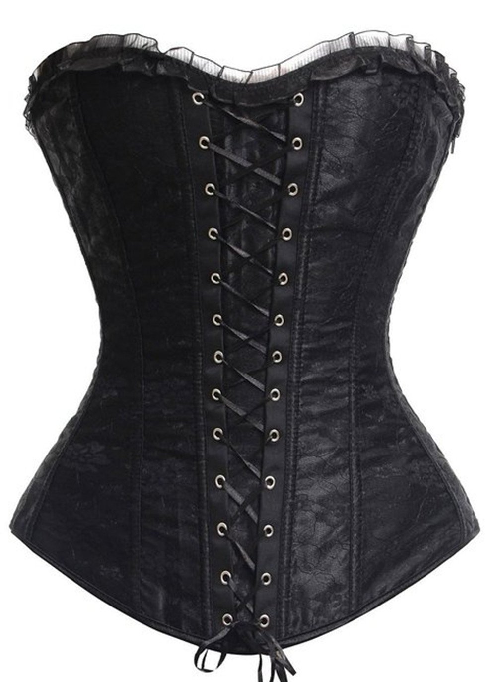 KUOSE Women's Basques Bustier Satin Lace Up Boned Overbust Corset Top Lingerie
