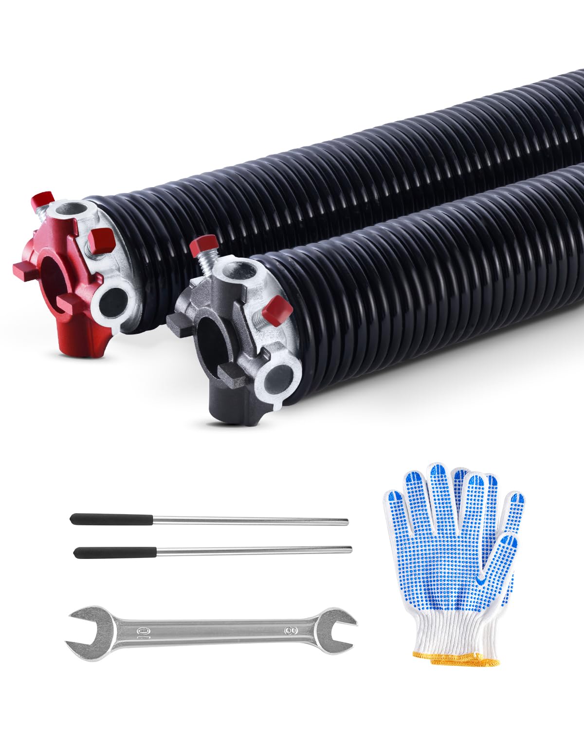 VEVOR Ressorts de torsion pour porte de garage, 1 paire, Φ5,​94xΦ50,​8x711 mm, 16000 cycles, revêtement noir électrophorétique pour remplacement, barres d'enroulement antidérapantes, gants, clé montage