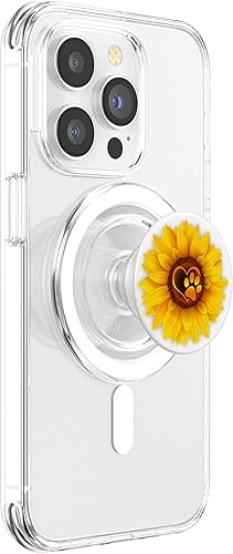 Miniatura 4 de PopSockets MagSafe PopGrip con estampado de patas de perro con estampado de pata de perro, diseño de girasol amarillo sobre blanco, agarre