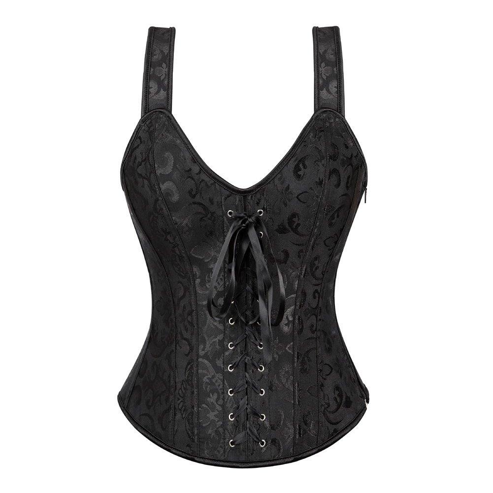 Corset Bustier Burlesque Femme Noir Dentelle - 12 Baleines Souples - Laçage Dos Réglable - Pour Soirée, Déguisement, Lingerie