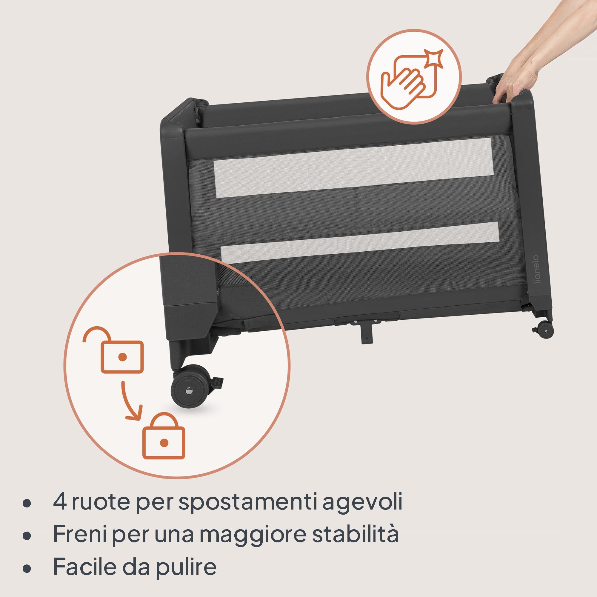 lionelo Patty Lettino Da Viaggio 5 In 1, Culla Da Campeggio Con Materasso, Culla Campeggio E Lettino Da Campeggio, Culla Co-Sleeping Pieghevole Con Borsa E Ruote, Fino A 15 Kg