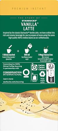 Starbucks Vanilla Latte Premium Instant Coffee, 5 Sachets (Pack of 6, Total 30 Sachets) – Smooth & Creamy Coffee with Vanilla Flavour