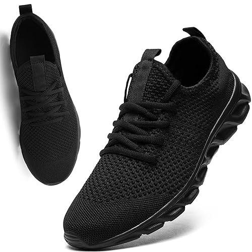 VLHGCG Womens Mens Running Shoes Tennis Sneakers Gym Slip on Unisex Shoes Athletic Workout Walking Shoes - 7 Women/5.5 Men - A Black