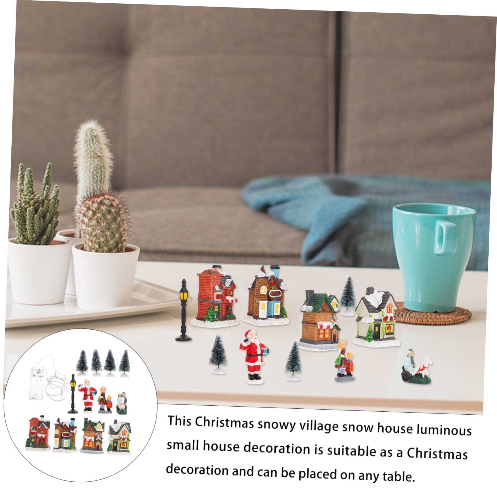 Veemoon 1 Juego Adornos De Casa Mini Casa De Resina De Navidad Decoración Navideña De Resina Estatuilla De Navidad En Miniatura Contenedor De Dulces De Navidad De Madera Luces De Navidad