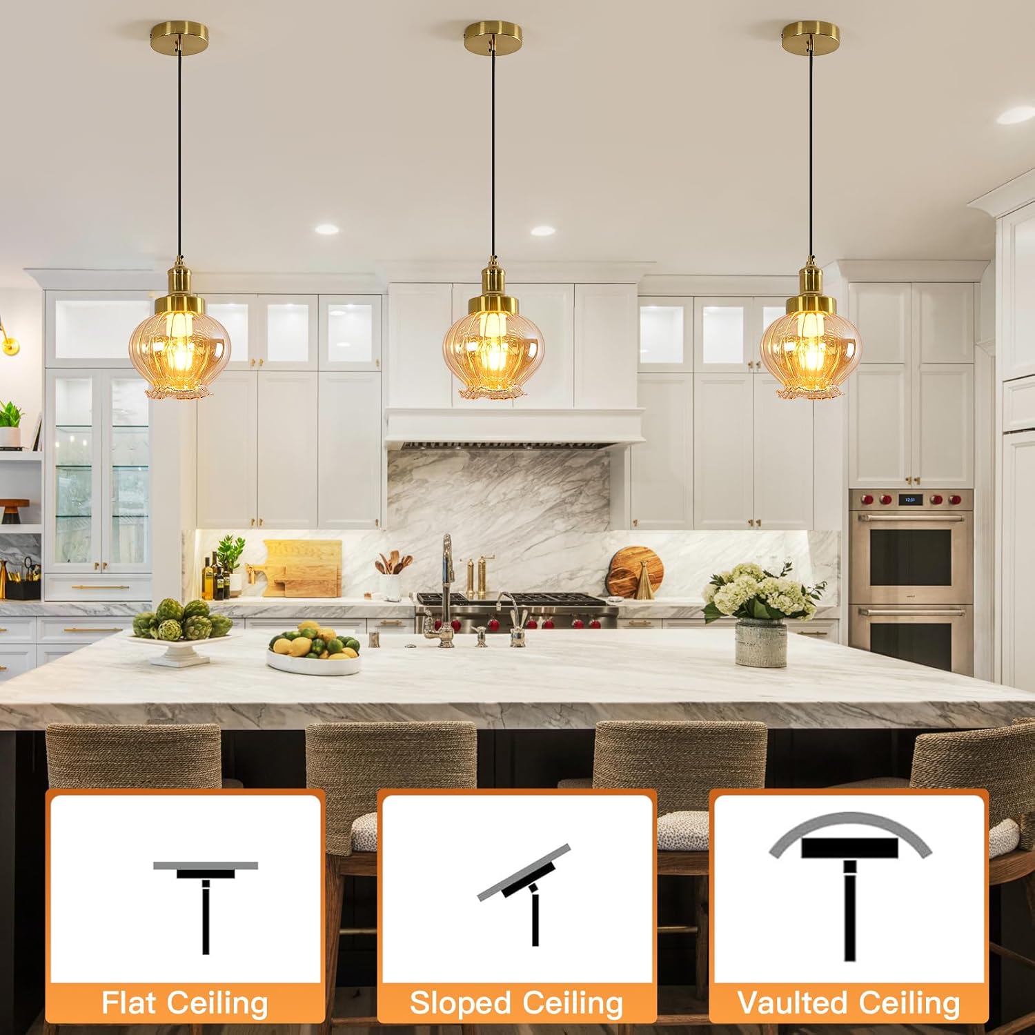 ZHENYANGL 7.8" Modern Amber Glass Pendant Light Vintage Farmhouse Woven Pendant Light Fixture Adjustable Rod Retro Pistil Pendant Lights for Kitchen Island, Dining Room, Bedroom, Hallway, Entryway