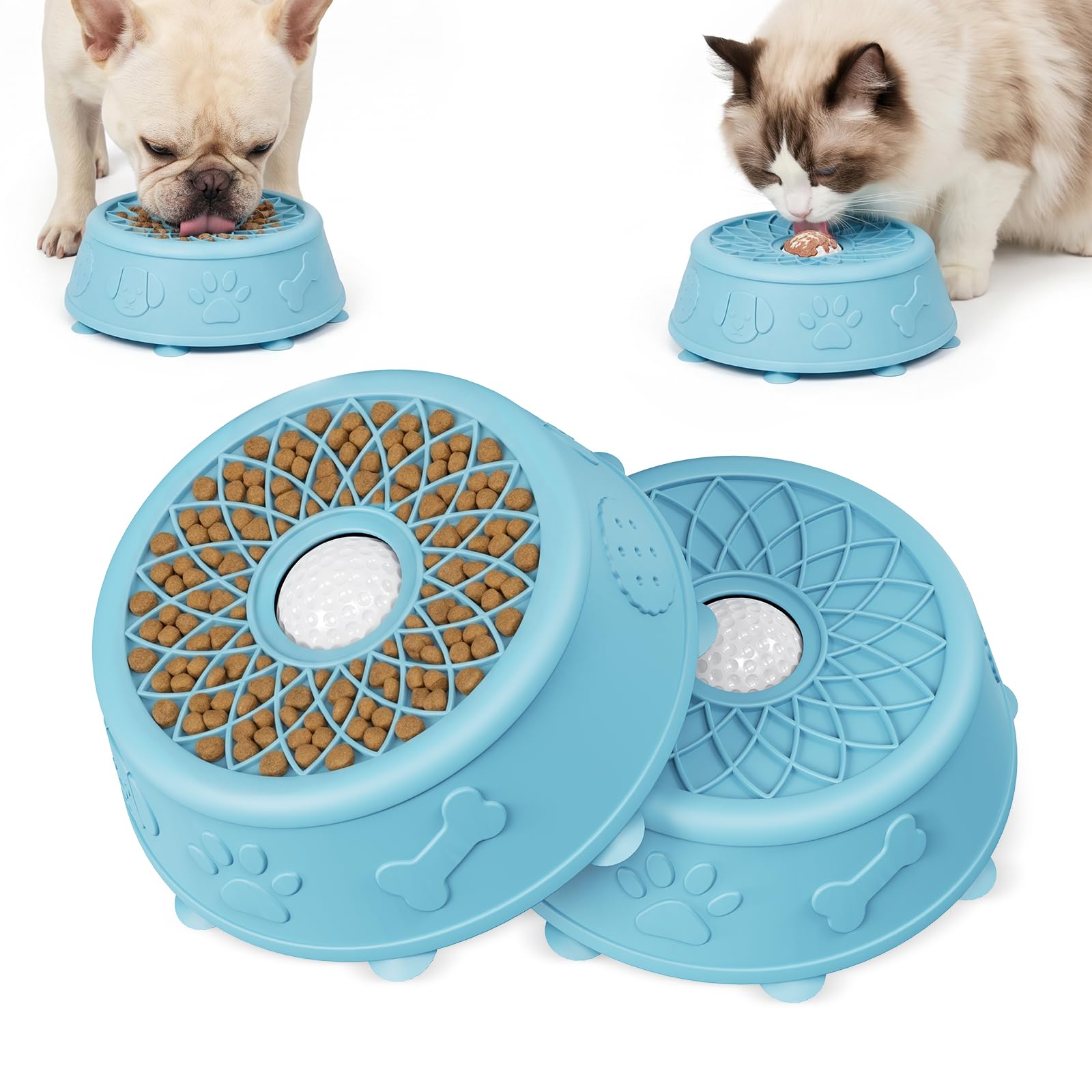 MQAAUP Slow Feeder Dog Bowl for Liquid and Thick Treat, Anti-Slip Dog Licking Bowl with Ball,Slow Eating Dog Bowl for Small/Medium Dogs & Cats,Ideal for Liquid, Yogurt & Thick Treats (2 Pack)