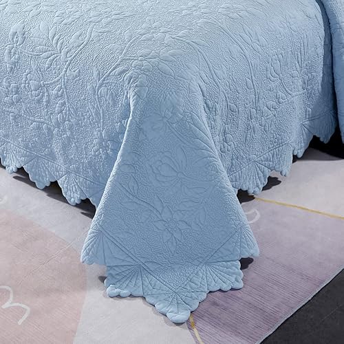 Miniatura 5 de vctops Juego de edredón acolchado de algodón bordado de 3 piezas, reversible, ligero, edredón de flores y hojas de granja con fundas de almohada