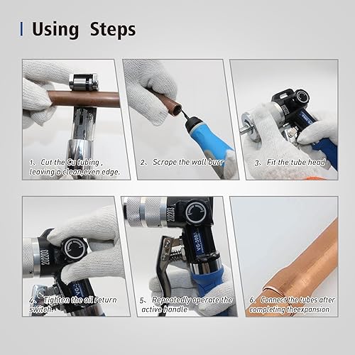 Miniatura 6 de BANCHEE Kit de herramientas de expansión y estampación de tubos hidráulicos de cobre Rango de 3/8 a 11/8 pulgadas con kit de 7 cabezales (BC-VG300A)