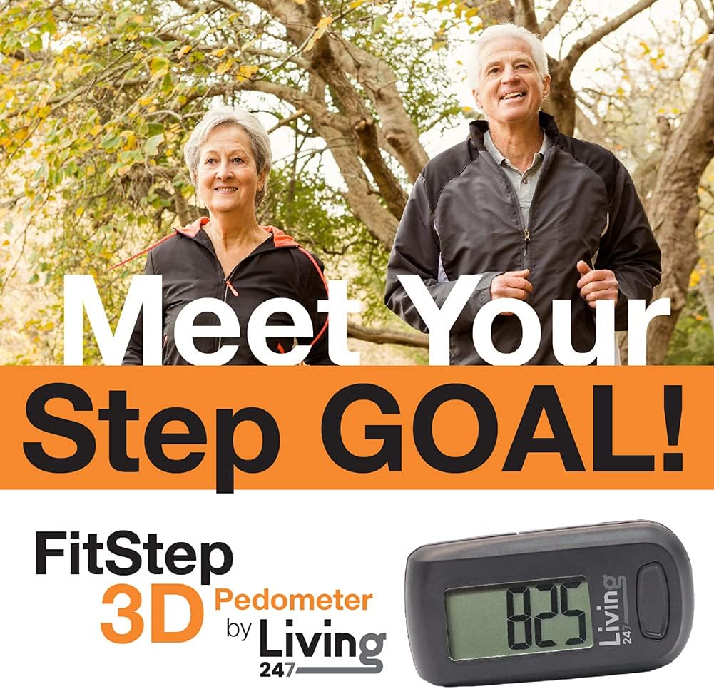 Living247 FitStep 3D Pedometer for Seniors, Easy to Use One Button Step Counter Step Tracker : Sports & Outdoors