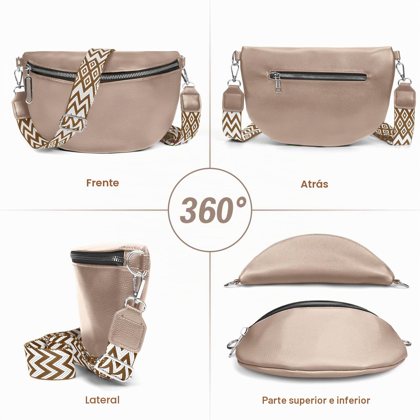 Bolso de Mujer Señoras Pequeño, Bolso Crossbody Señoras Correa Ancha, Riñonera Señoras Estiloso Cuero Repelente al Agua, Elegantes Bolsos Modernos con Correa de Mujer Desmontable