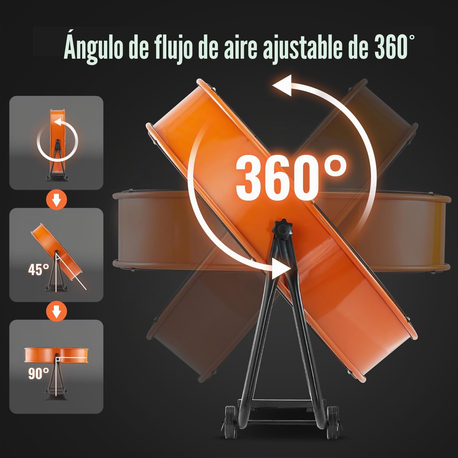 VEVOR Ventilador de Tambor Industrial de Alta Velocidad, para Uso Comercial de Alta Resistencia, 3 Velocidades, 8600 CFM, con Inclinación Ajustable de 360° para Almacén, Taller, 780 x 710 x 320 mm