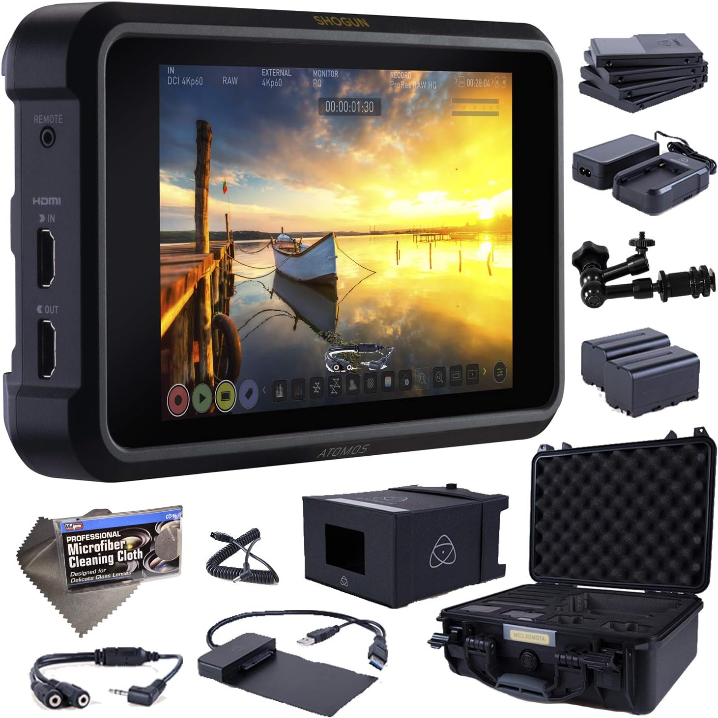 Atomos Shogun 7 HDR Pro Cinema Monitor Recorder Switcher with Atomos Full Accessory kit (ATOMACCKT1) with 7" Magic Arm and Cleaning Cloth - Bundle Kit