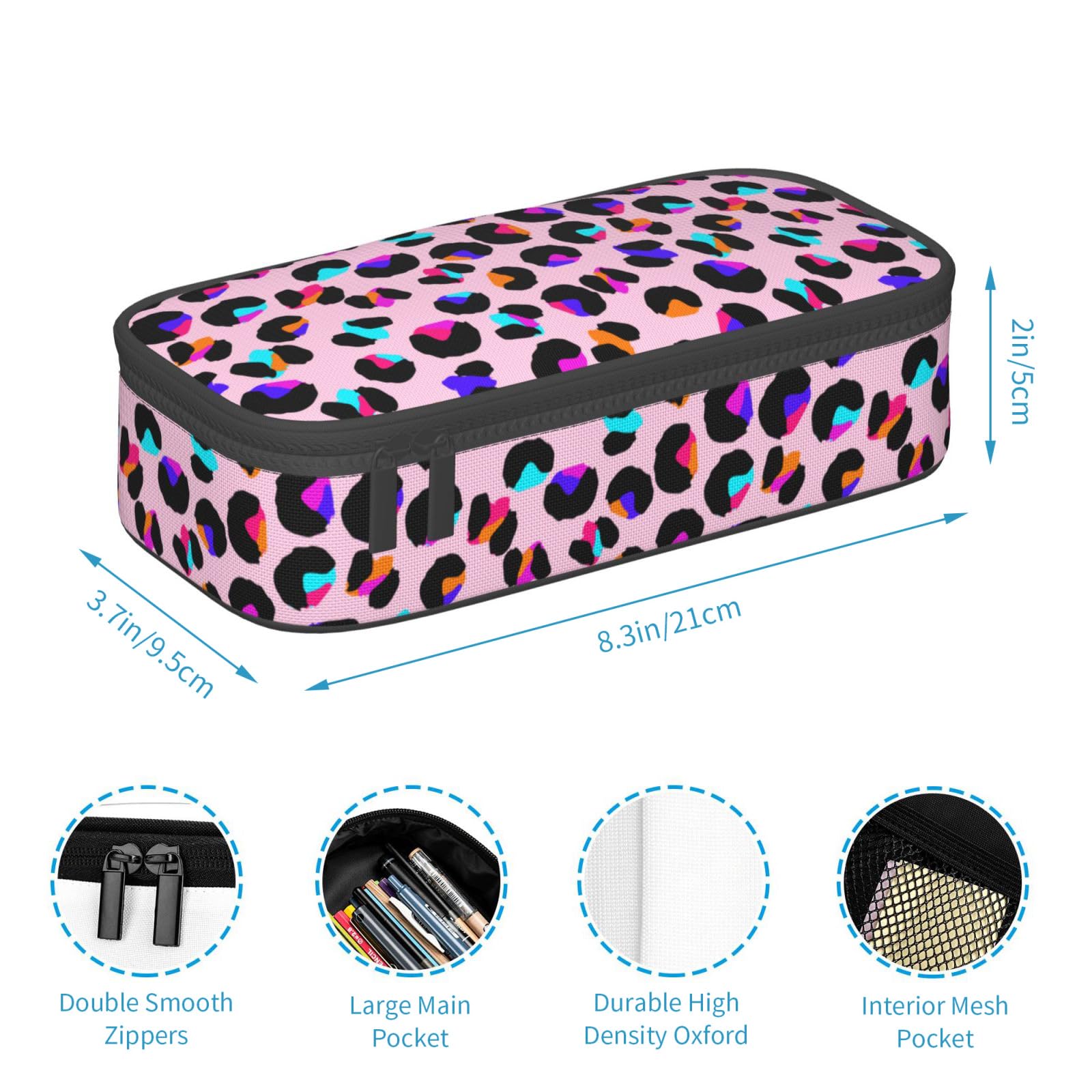GardEssere Colorful Leopard Large Pencil Case Aesthetic Big Capacity Cute Pencil Box Pouch with Zipper Pencil Case for Girls Boys Kids Cosmetic Bag for Women for School Office Pink - Image 4