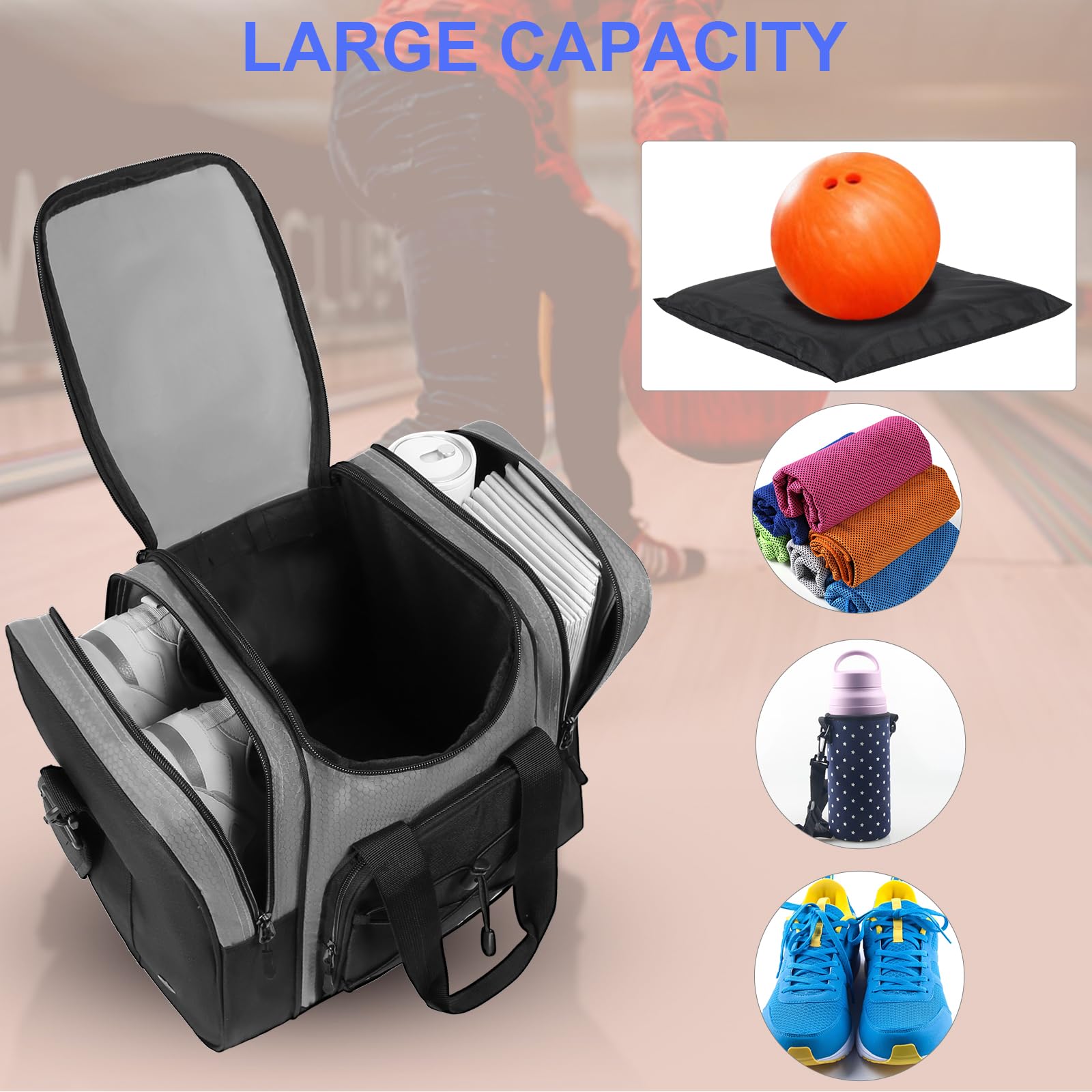 DAFISKY Sac de bowling pour une seule balle – Sac fourre-tout pour 1 balle et chaussures avec support rembourré, 2 poches pour chaussures de bowling homme et femme jusqu'à la taille 42