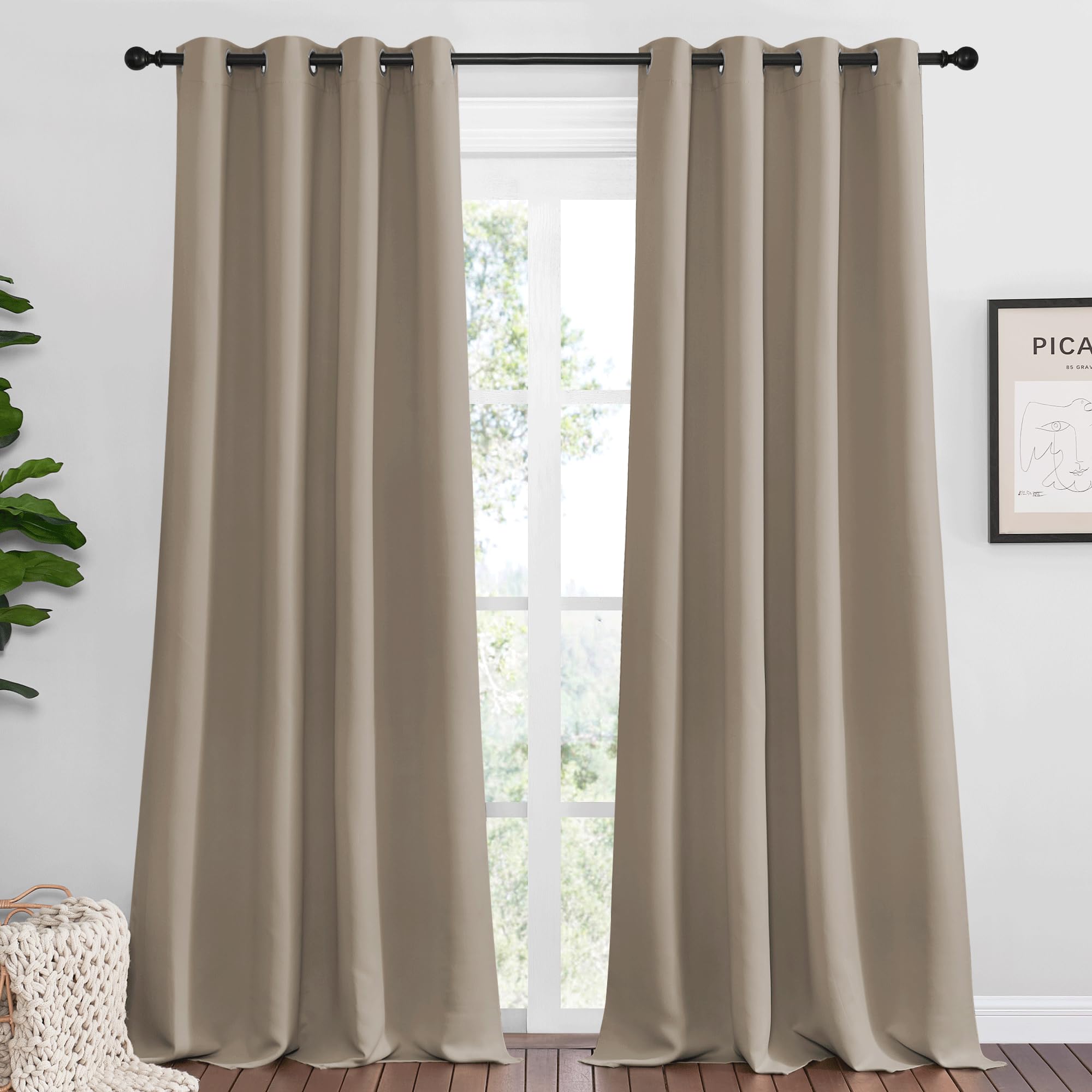 NICETOWN Taupe Blackout Curtains 90" Long for Office, Dining Room, Guest Room, Sound Reducing Heat and Cold Block Curtain Panels for Modern Room Decorative (55" Wide, 2 Pieces)