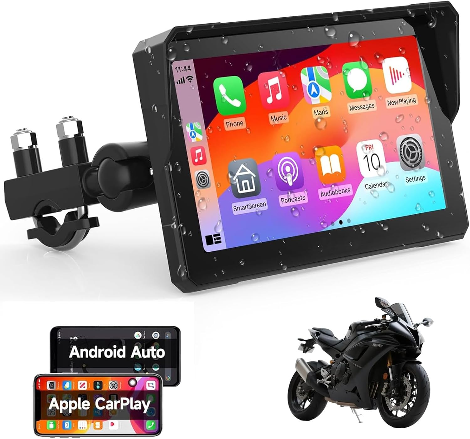 7-Inch Wireless Motorcycle Carplay GPS Navigation System with Apple Carplay and Android Auto, Portable Moto Car Play Screen, Navigation, Siri, Google Assistant.