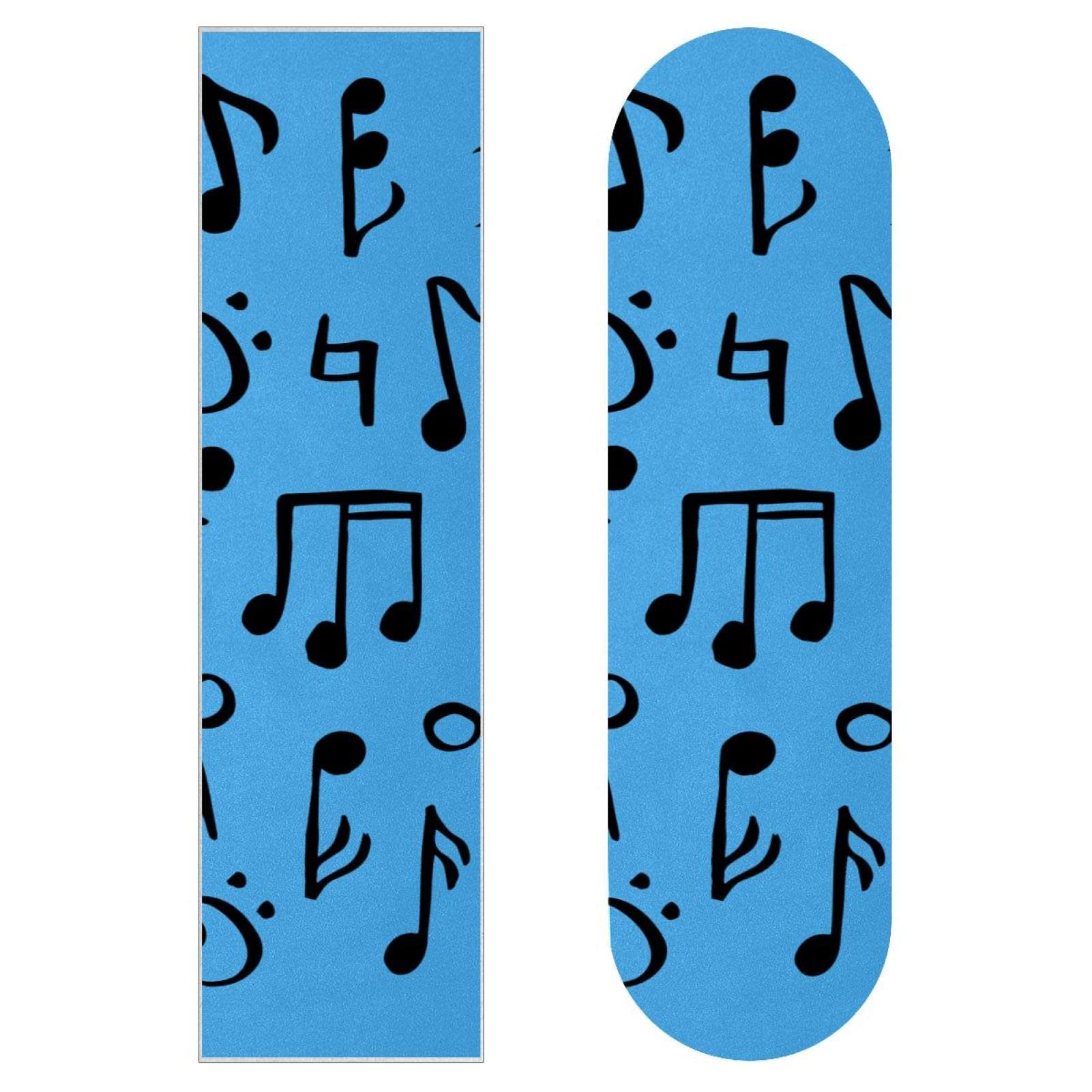 Lot de 2 feuilles de papier abrasif motif notes de musique pour planche à roulettes, planche de longboard, scooter, papier de verre