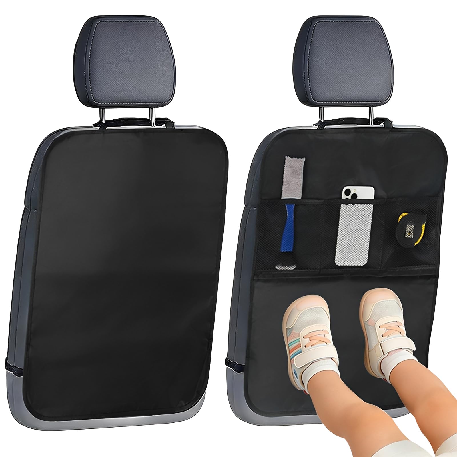 2 Pieza Protector para Respaldos para Niños, Protector Asiento Coche Respaldo, Impermeable Trasero Coche Oxford Kick Mats Protección Fundas, Alfombrilla Antipatadas para Niños Viajan y Juegan