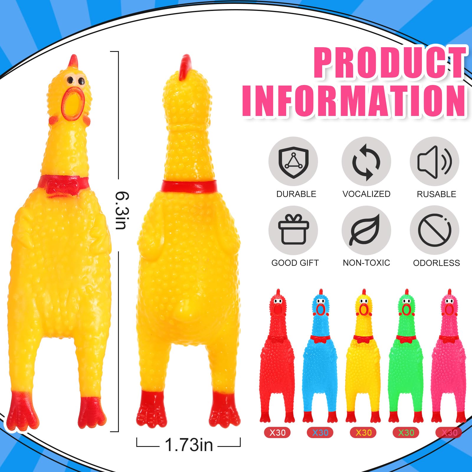 Libima 150 Stück 16,3 cm Gummi-Huhn-Quietschspielzeug, Mini-Spielzeug für Hunde, Haustiere und Partygeschenke, Stressabbau und reduziert Trennungsangst (gemischte Farben)