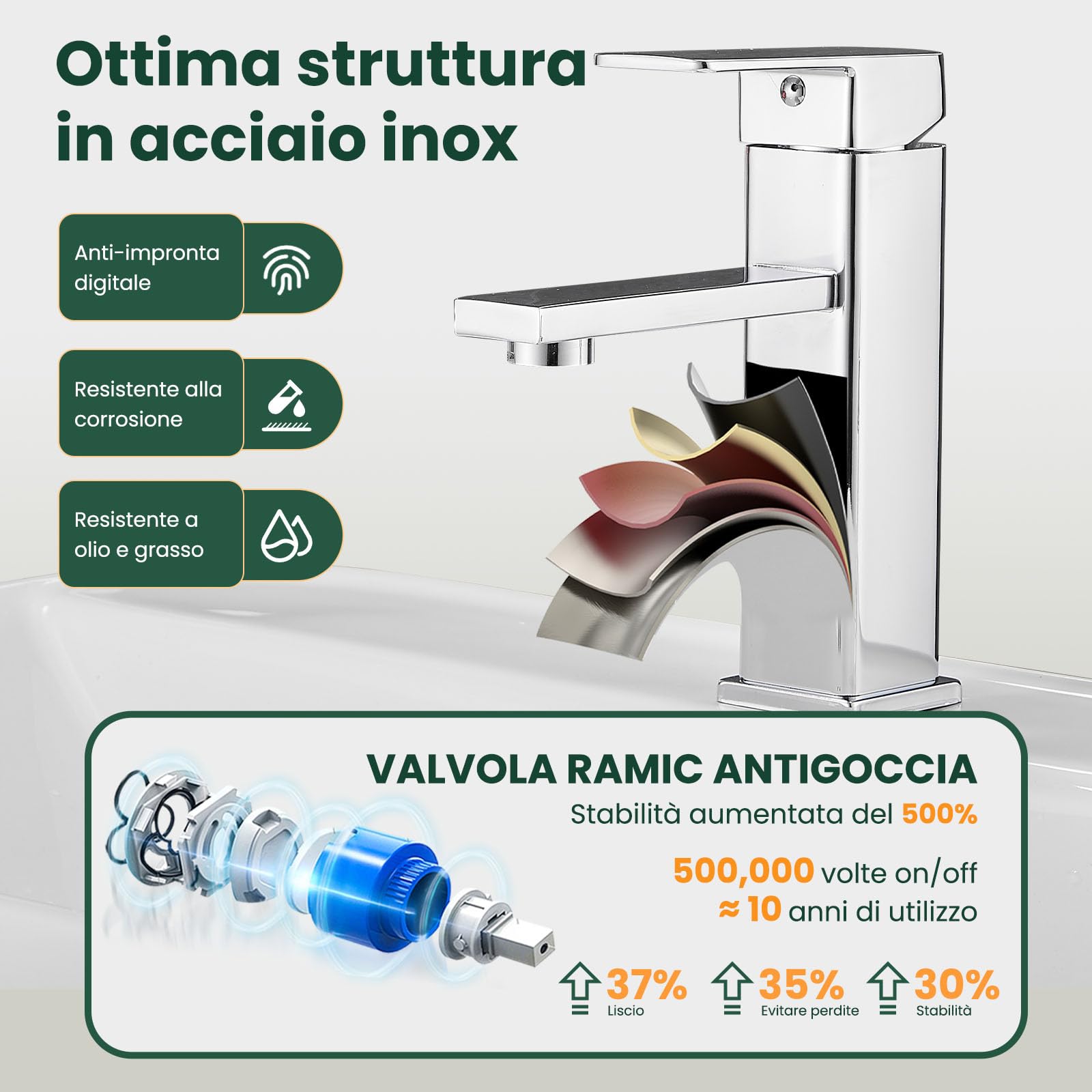 Rubinetto da bagno con scarico, miscelatore monocomando per lavabo, in acciaio inox (1, cromato con scarico)