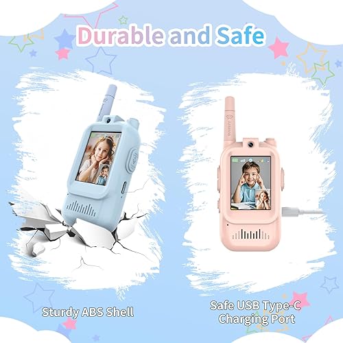 Miniatura 4 de Walkie Talkies para niños, paquete de 2 walkie talkies de video con pantalla de pantalla, radios de juguete recargables para edades de 3 a 12 años,