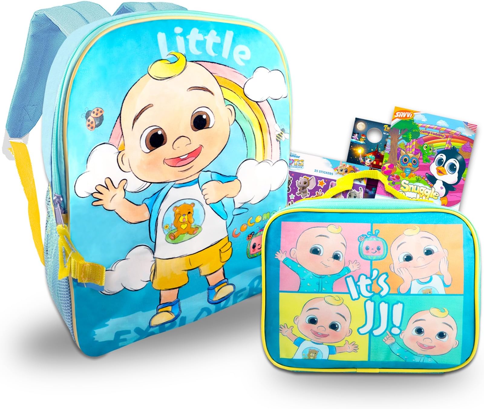 Cocomelon Backpack and Lunch Box Set - 6 Pc Bundle with 16'' Backpack, Lunch Bag, Stickers, Tattoos, and More