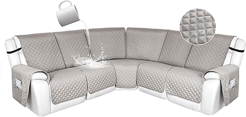 Miniatura 29 de HDCAXKJ 100% Fundas impermeables para sofá seccional reclinable en forma de L, funda de sofá reclinable acolchada lavable, fundas de esquina para