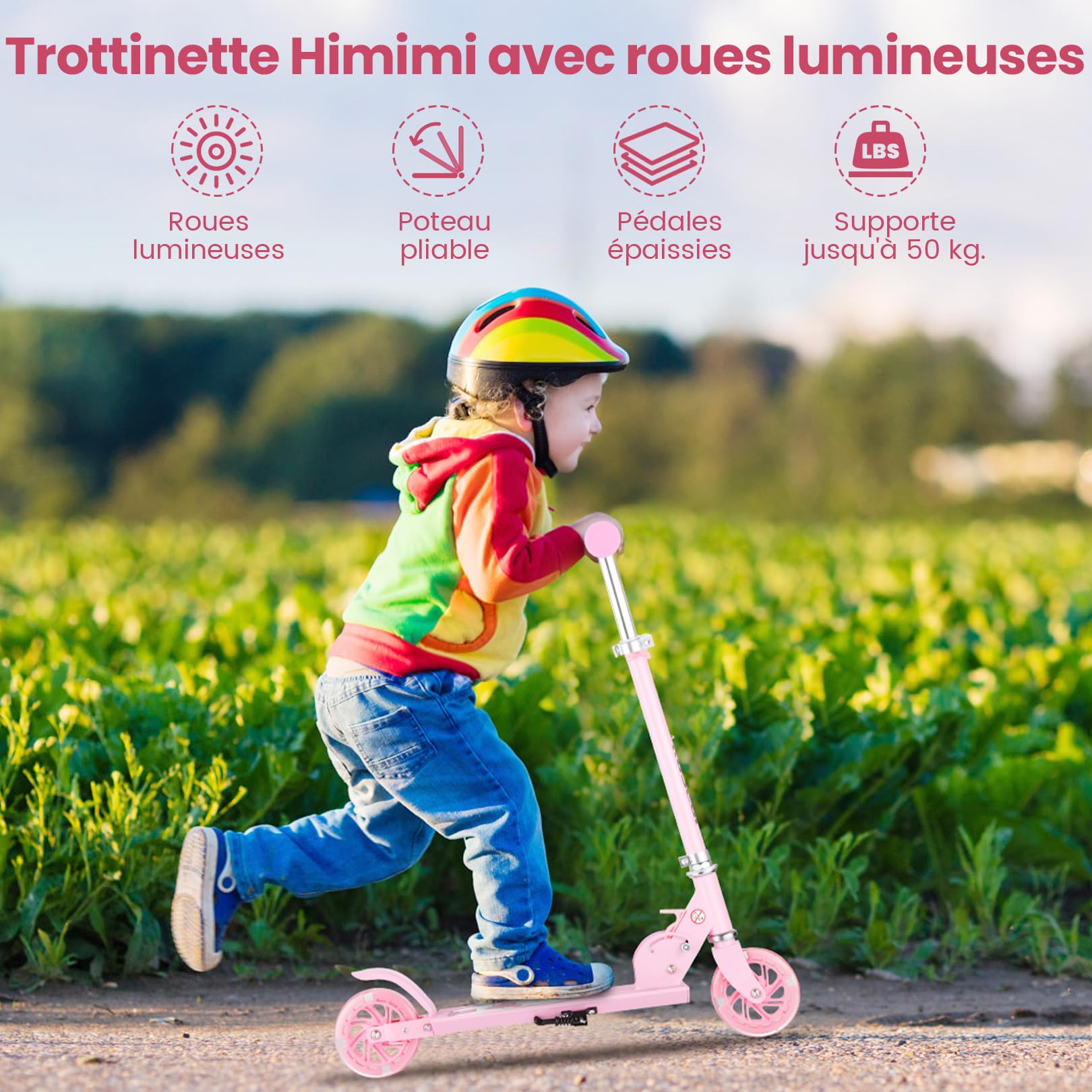 Trottinette pour Enfants de 3 à 12 Ans, Design Pliable léger, Hauteur réglable à 3 Niveaux, Conduite Fluide et silencieuse, Cadeau pour Filles, garçons, intérieur et extérieur