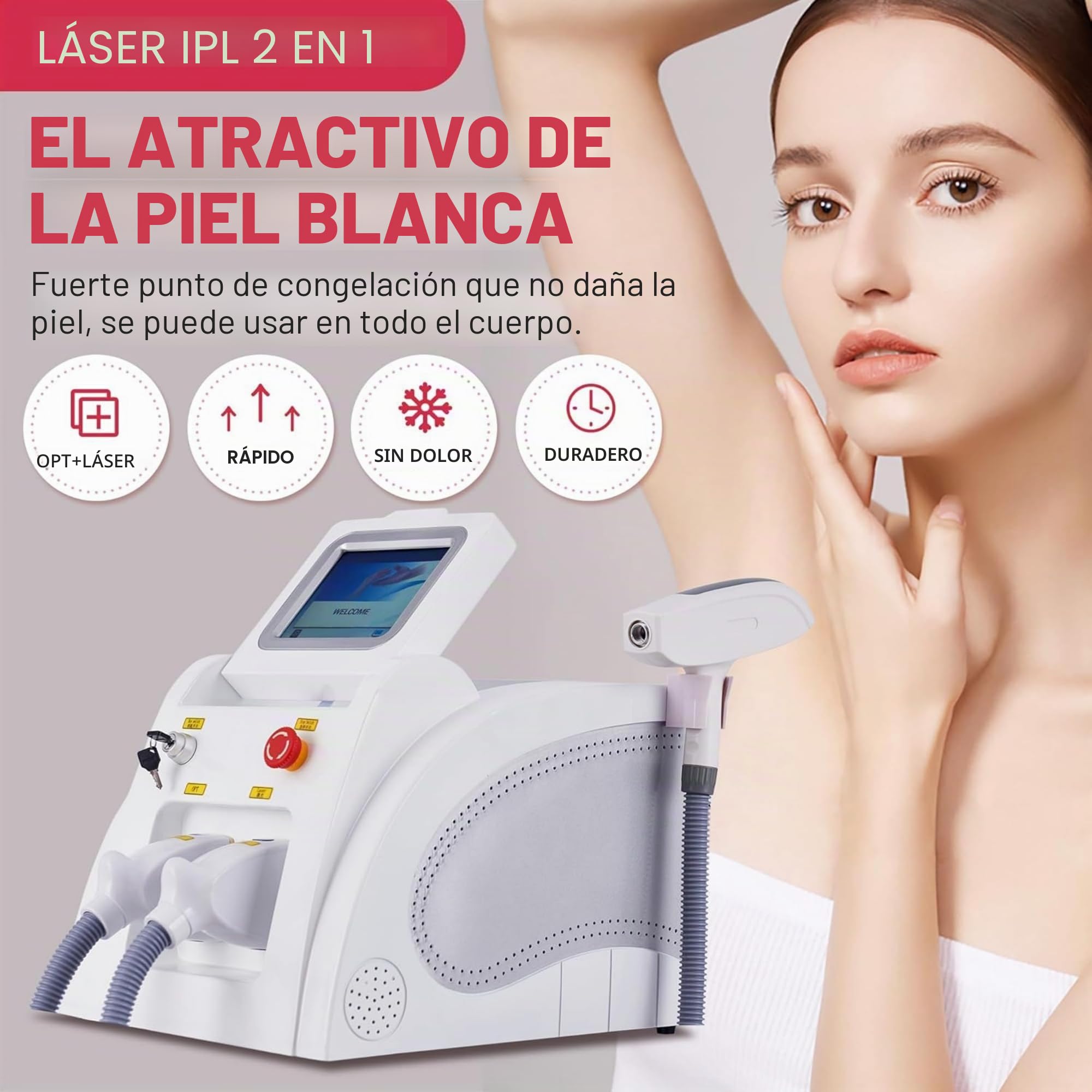 OPT IPL Luz Pulsada + Láser Picosegundos, Dispositivo Belleza 2 en 1 para Reducción de Vello, Mejora de Pecas, Tatuajes y Marcas Cutáneas