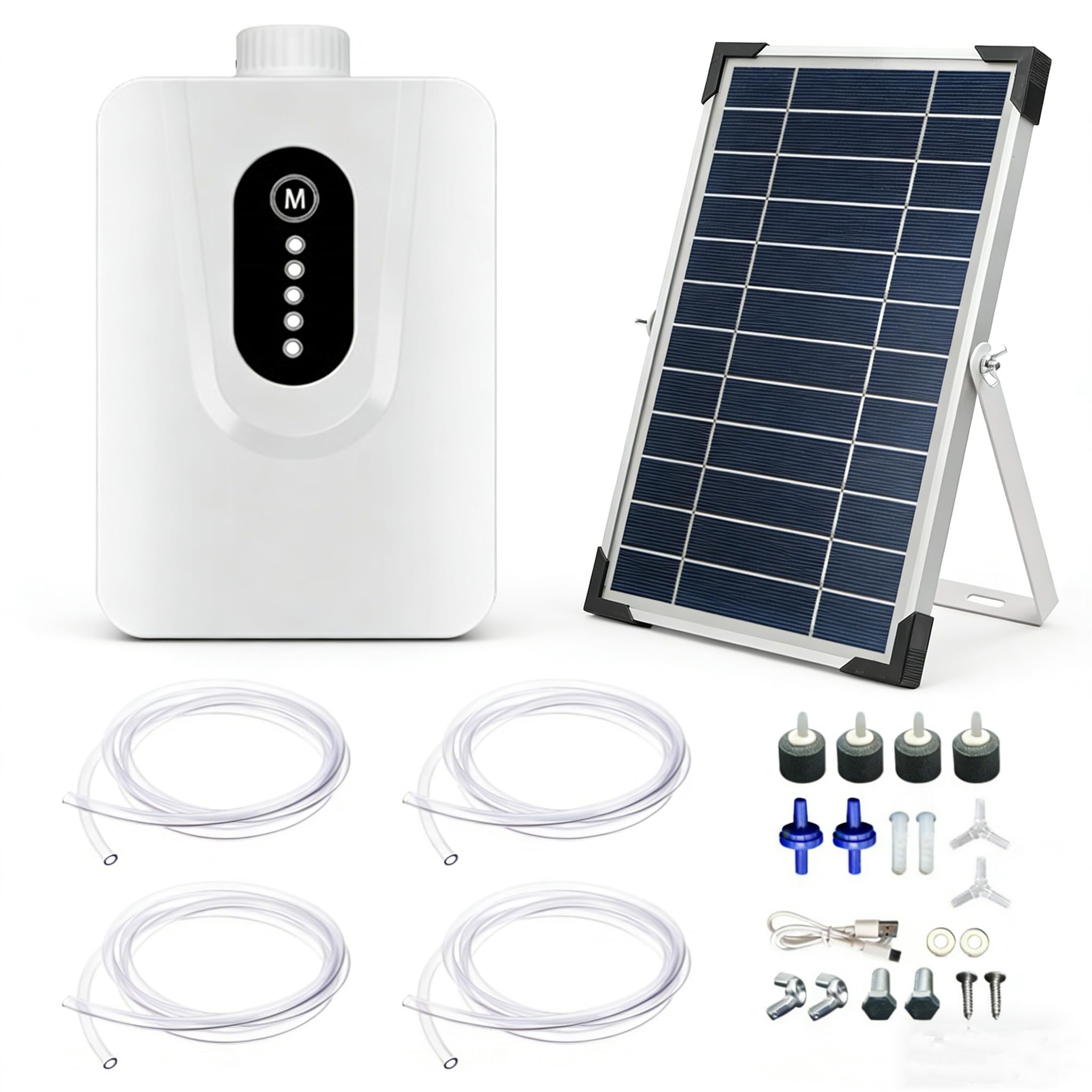 Bomba de oxígeno solar, bomba de aire solar, aireador de estanque Sol-AR de 6 W con batería de 6000 mAh, carga solar disponible y carga USB, oxigenador de acuario, aireador de pesca para estanque de