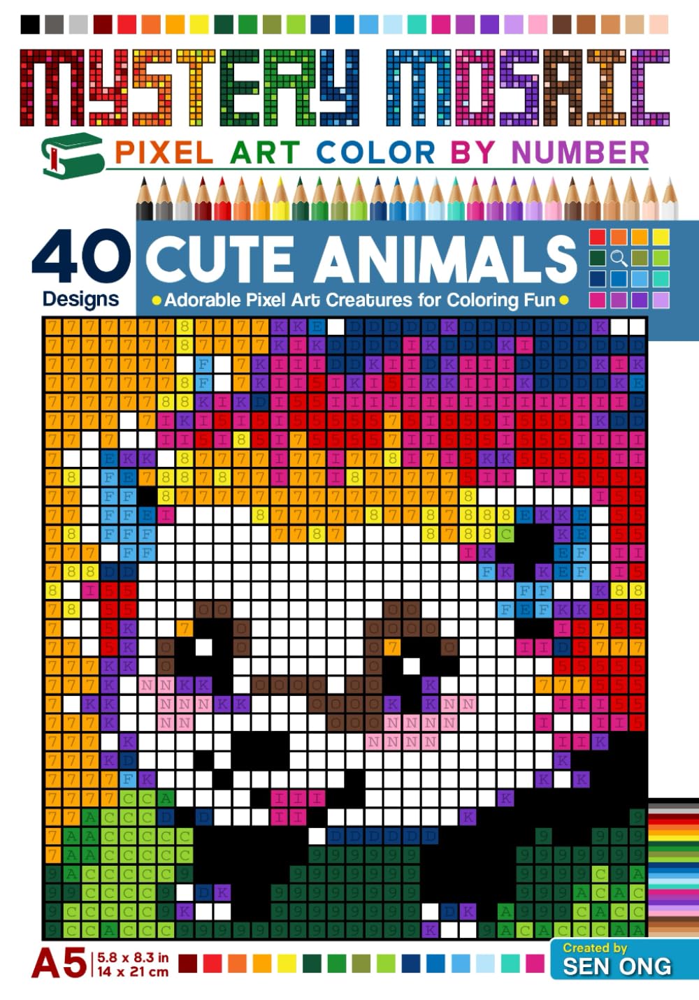 Cute Animals Mystery Mosaic Color By Number: 40 Adorable Pixel Art Creatures to Color and Reveal – A Fun and Relaxing Activity Book for All Ages (Pocket Mosaic Color By Number)