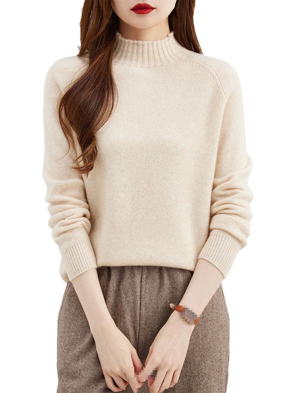 Pullover für Damen Mock Neck Sweater Herbst Winter 100% Merinowolle Basic Warme Pullover Langarm Strickpullover