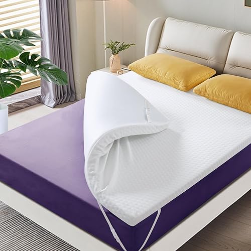 Cubrecolchón de espuma viscoelástica de tamaño matrimonial de 3 pulgadas, de alta densidad, de gel refrescante, cubrecolchón grueso para aliviar el