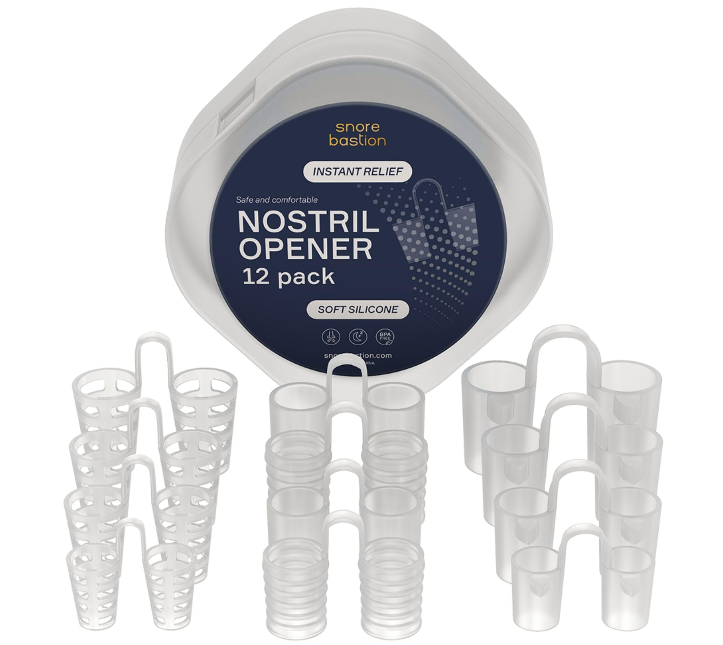 Nasal Dilators for Sleeping - 12 Nasal Cones for Breathing - Nostril Opener and Soft Silicone Nose Vents for Quiet Nights and Restful Sleep - Sinus Cones