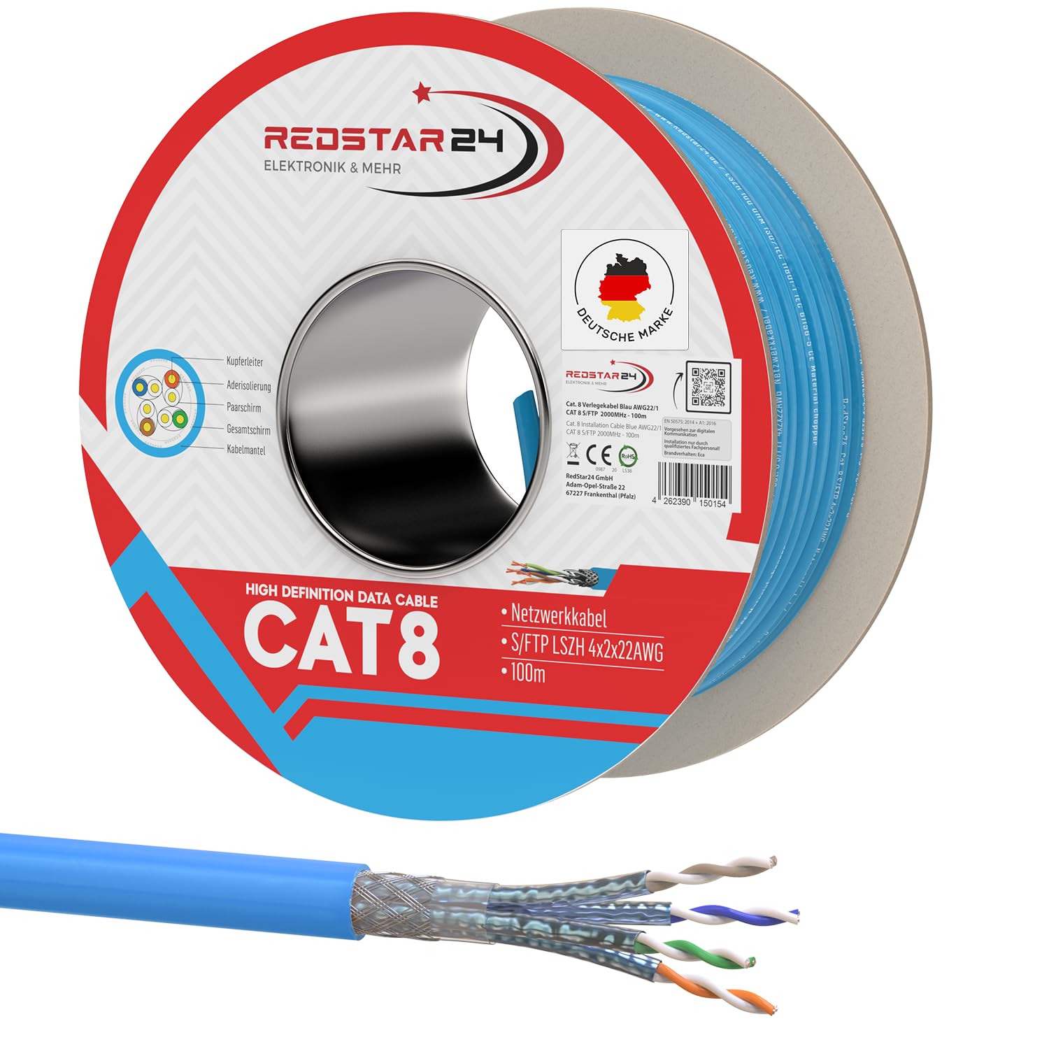 100m CAT 8 Verlegekabel Netzwerkkabel CAT8.1 LAN Halogenfrei Installationskabel CAT8 Kabel Netzwerk Verkabelung Datenkabel bis zu 40 Gbit/s Übertragungsgeschwindigkeit Ethernet cable (100m, Cat 8) | CAT8 Kabel Netzwerk Verkabelung Datenkabel bis zu 40 Gbi