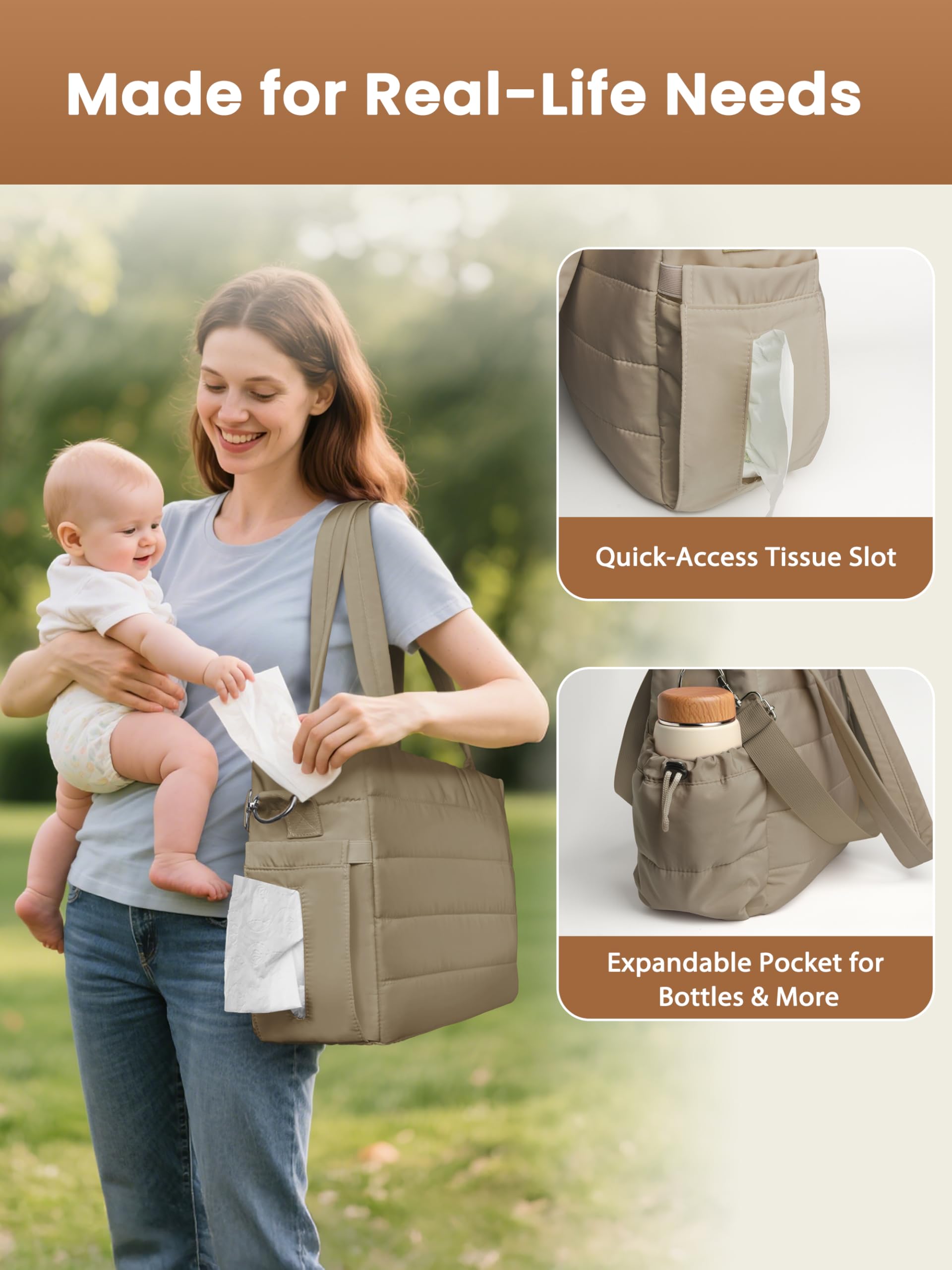 Grande borsa per pannolini da donna, borsa a tracolla per la mamma, con borsa per pannolini rimovibile impermeabile, organizer da viaggio per ospedale