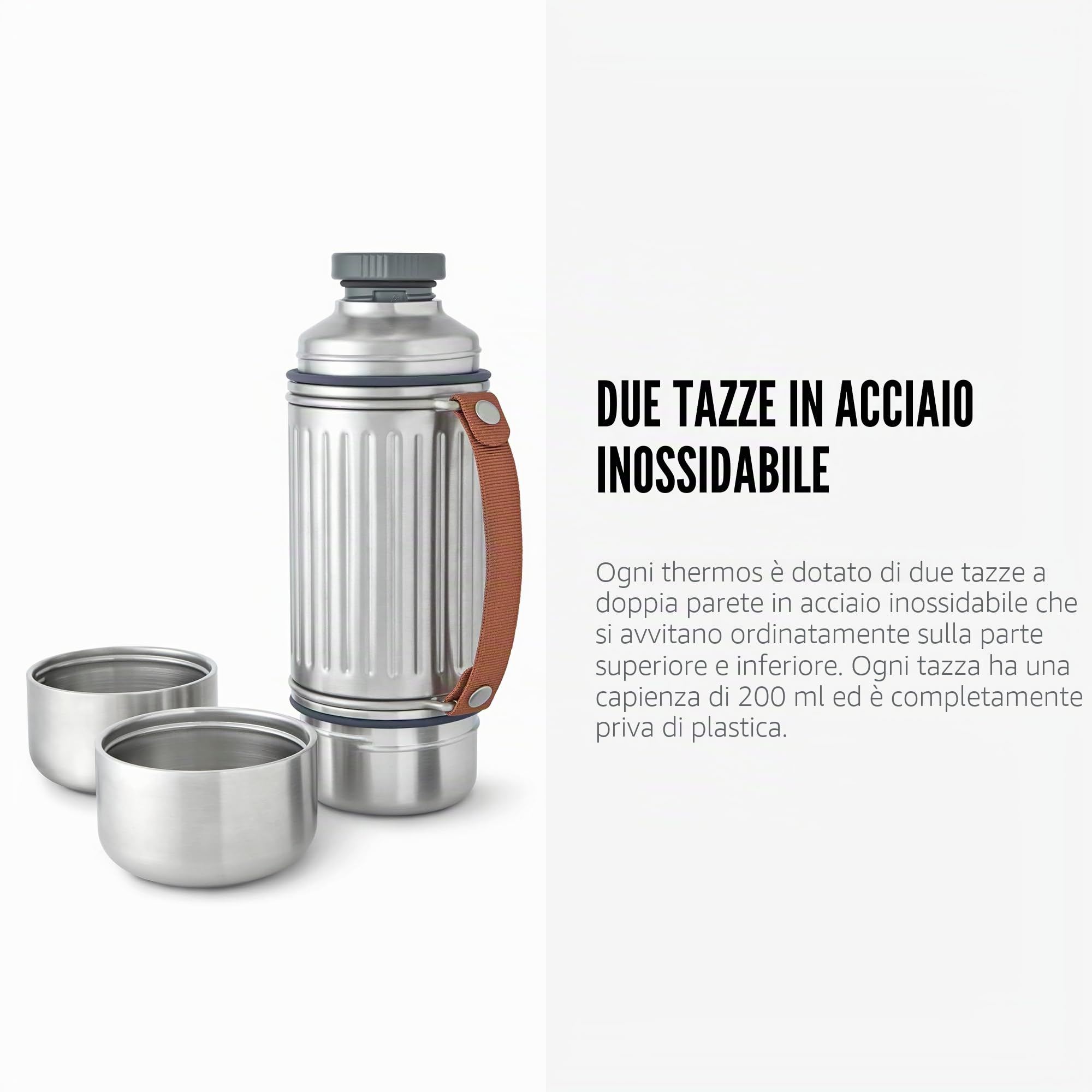 black+blum Explorer Duo borraccia termica con 2 tazze, acciaio inox 304 doppia parete 1 L, 24 ore caldo freddo, coperchio a prova di perdite, manico in nylon, bottiglia termica outdoor