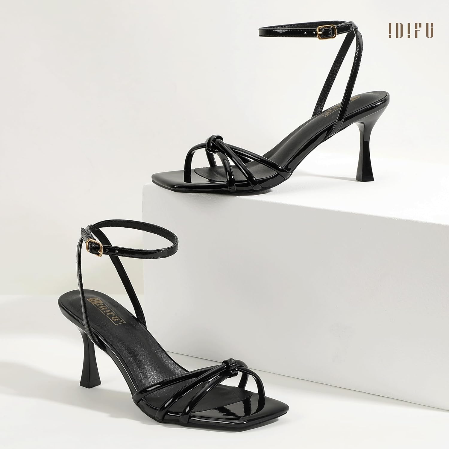 IDIFU IN3 Strappy Kitten Heels Stiletto Square Open Toe Heeled Sandals for Women Prom Party Wedding Dress Shoes Dressy Comfortable Trendy Summer Daily Ankle Strap Heels - Image 6