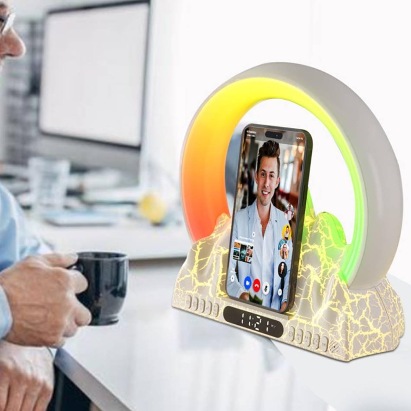 Réveil Veilleuse Multifonctionnelle | Horloge Numérique Intégrée, Lampe Enceinte Bluooth, Lampe Réveil, pr Bureau, Étudiants