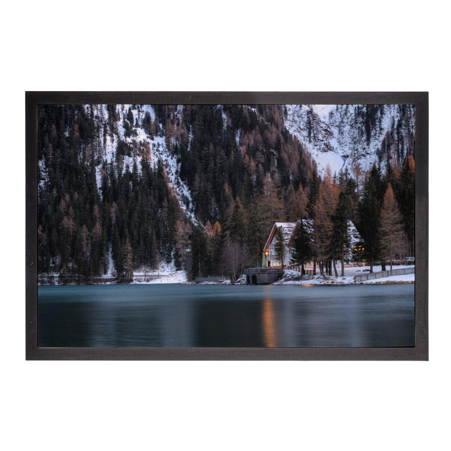 Paillasson chalet en bois et lac de montagne 60x40cm pour une décoration raffinée