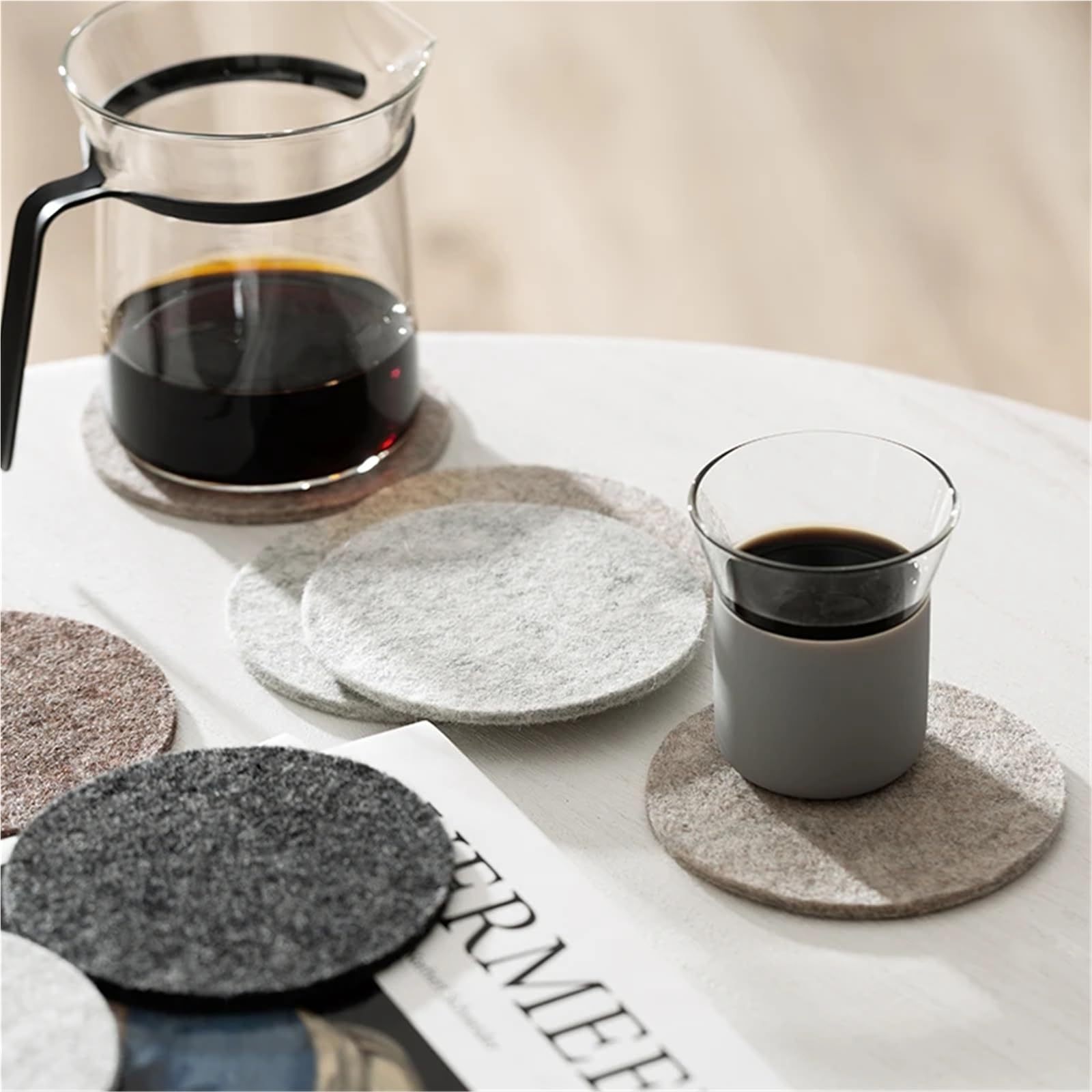 Almohadilla Aislante para Vajilla Juego de 4 Posavasos de Fieltro de Lana con Almohadillas aislantes for Tazas de Agua, Almohadilla de Lana Que Absorbe el Agua for vajilla(Cold Gray)