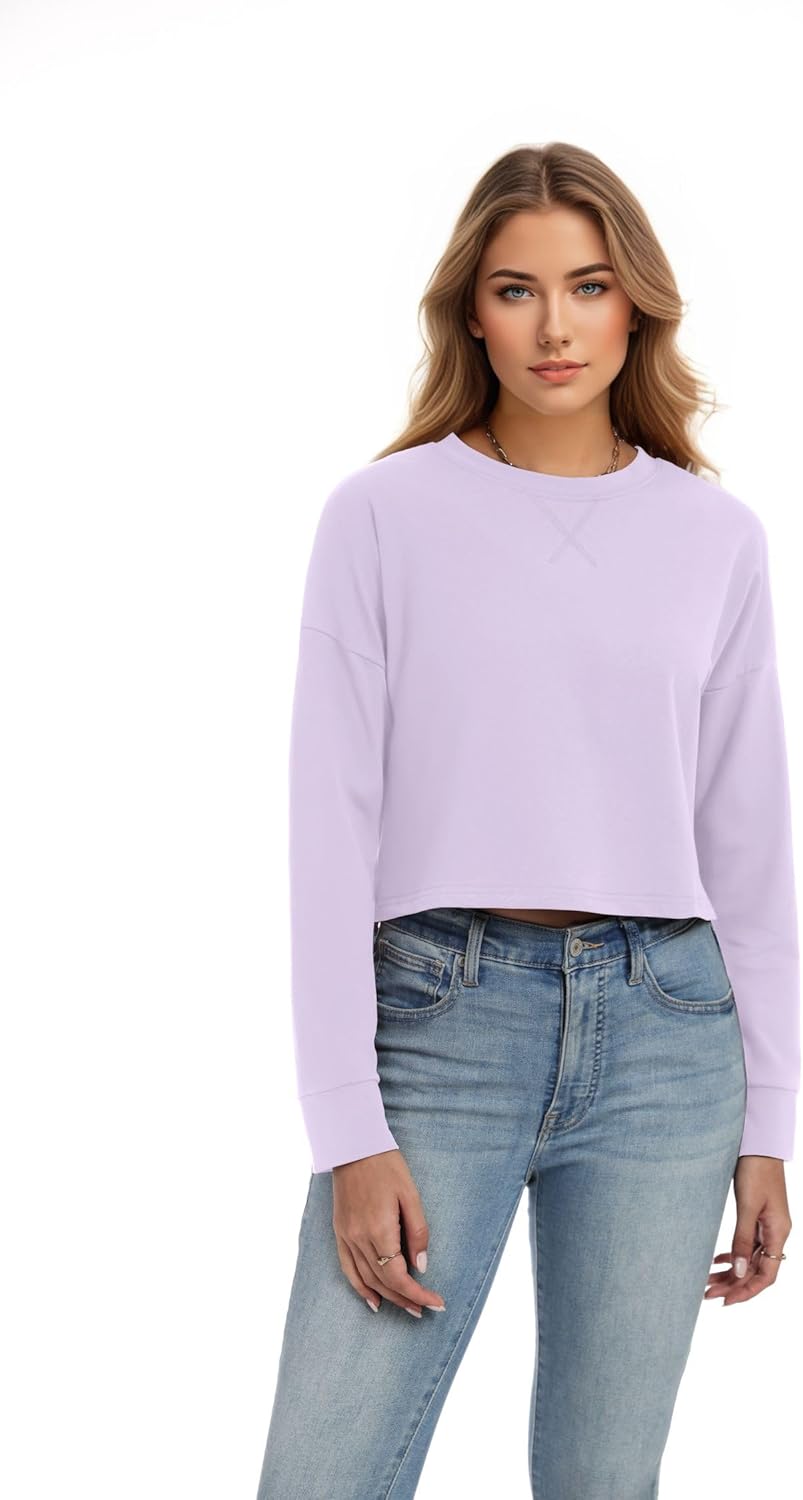 JINKESI Womens Long Sleeve Crewneck Cropped Sweatshirt Soft Loose Pullover Tops Fall Outfits - Image 5