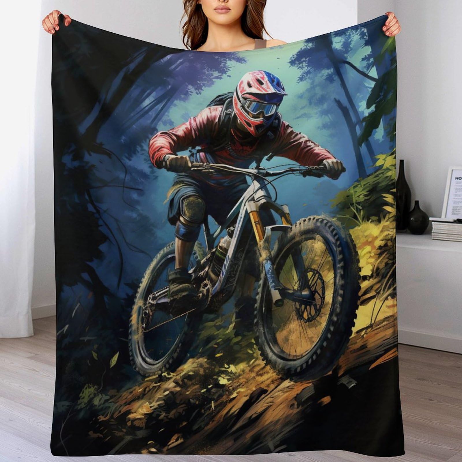 Couverture en vélo de montagne 3D en polaire flannel chaude et moelleuse pour lit 130x150cm
