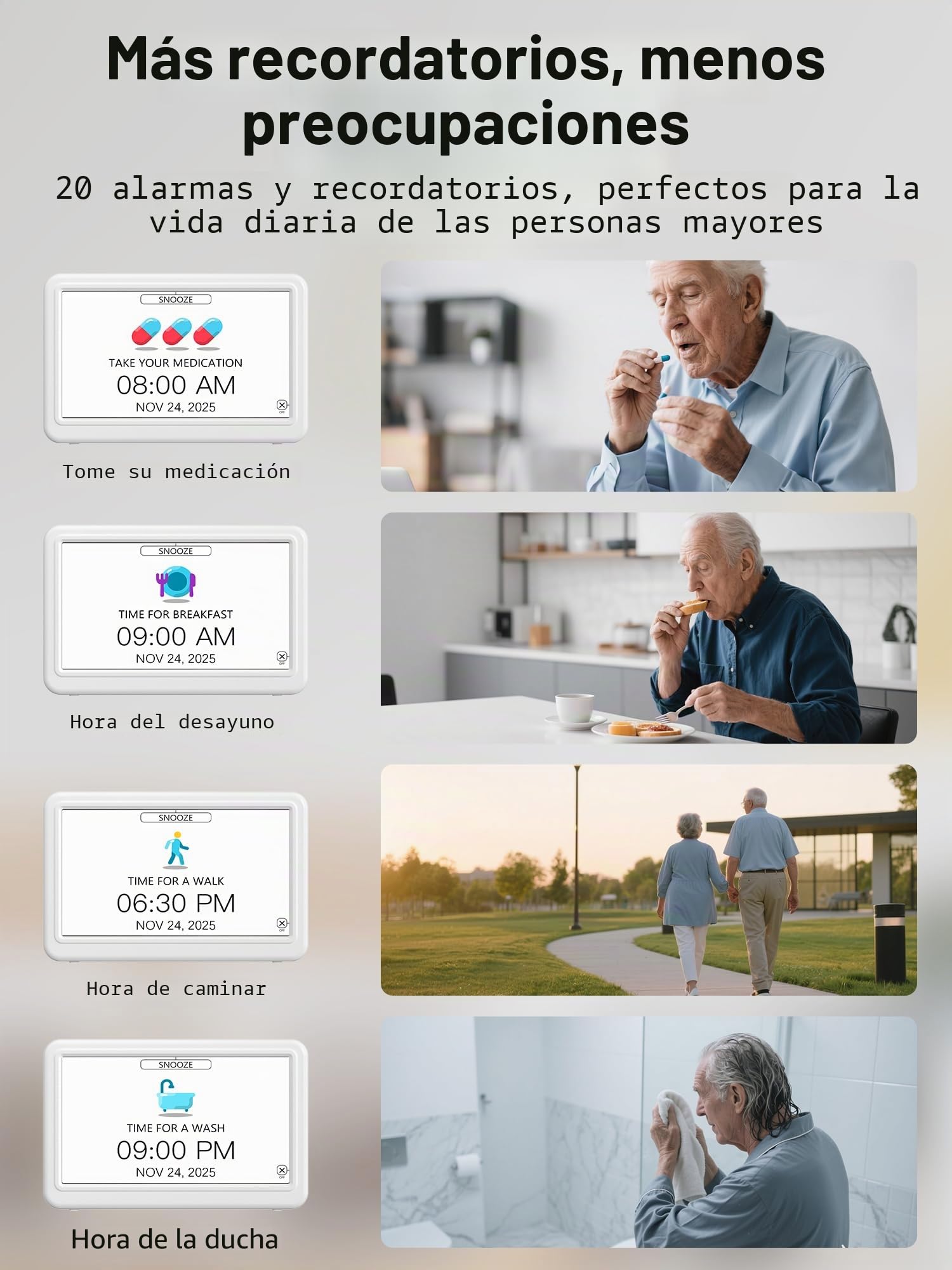 Mesqool Reloj Digital para Personas Mayores con Fecha y Día, Pantalla Grande de 18 cm, Despertador con Calendario, 20 Alarmas y 20 Recordatorios, Fácil de Leer