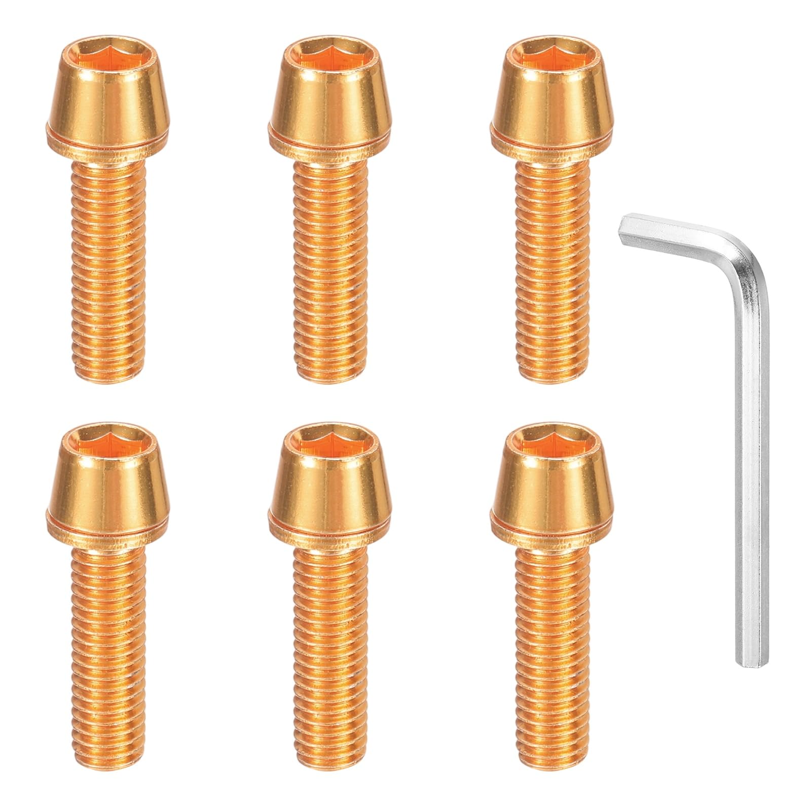 sourcing map 6pcs Bike Disc Brake Caliper Bolts M5 x 18mm Hex Bicycle MTB Disc Brake Caliper Adapter Screws Bolts with 4mm Hexagon Wrench for Road Mountain Bike BMX, Gold