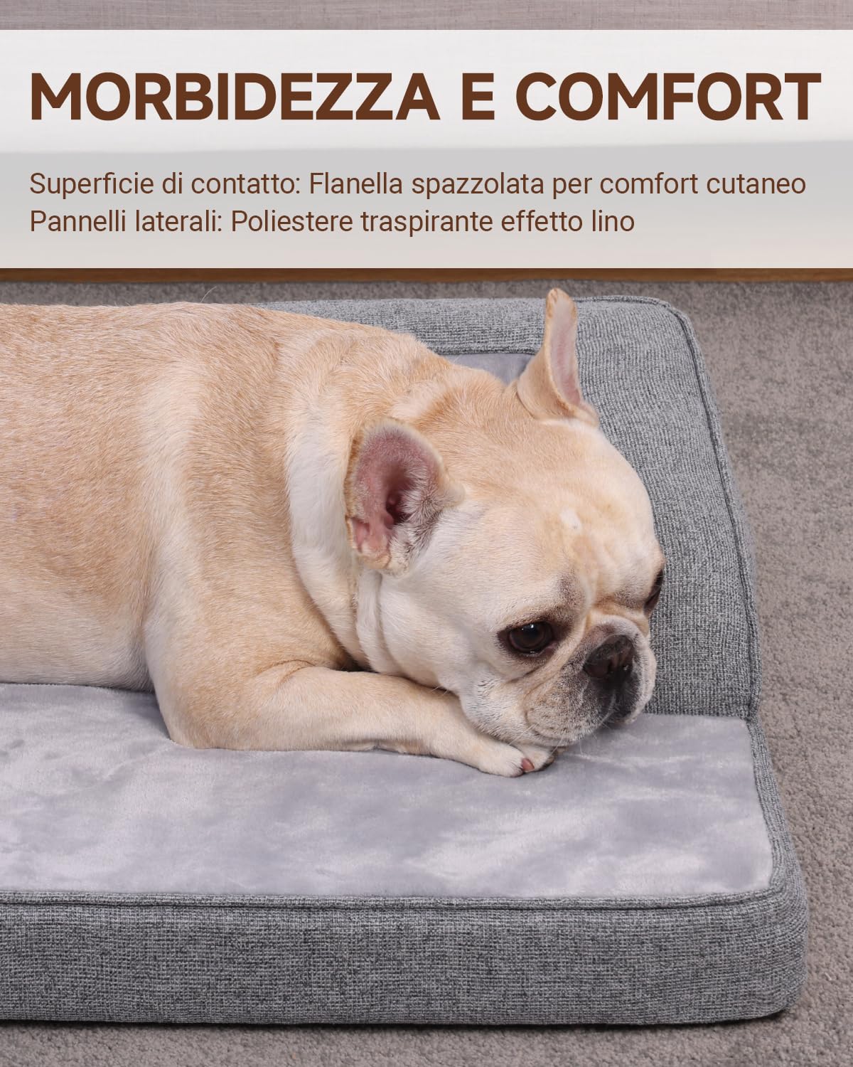 KSIIA Cuccia Cane Interno Cuscino Cane Sfoderabile e Lavabile, Ortopedica e Impermeabile con Base Antiscivolo, Con Cuscino a Forma di U, Grigio, 88x55x15cm