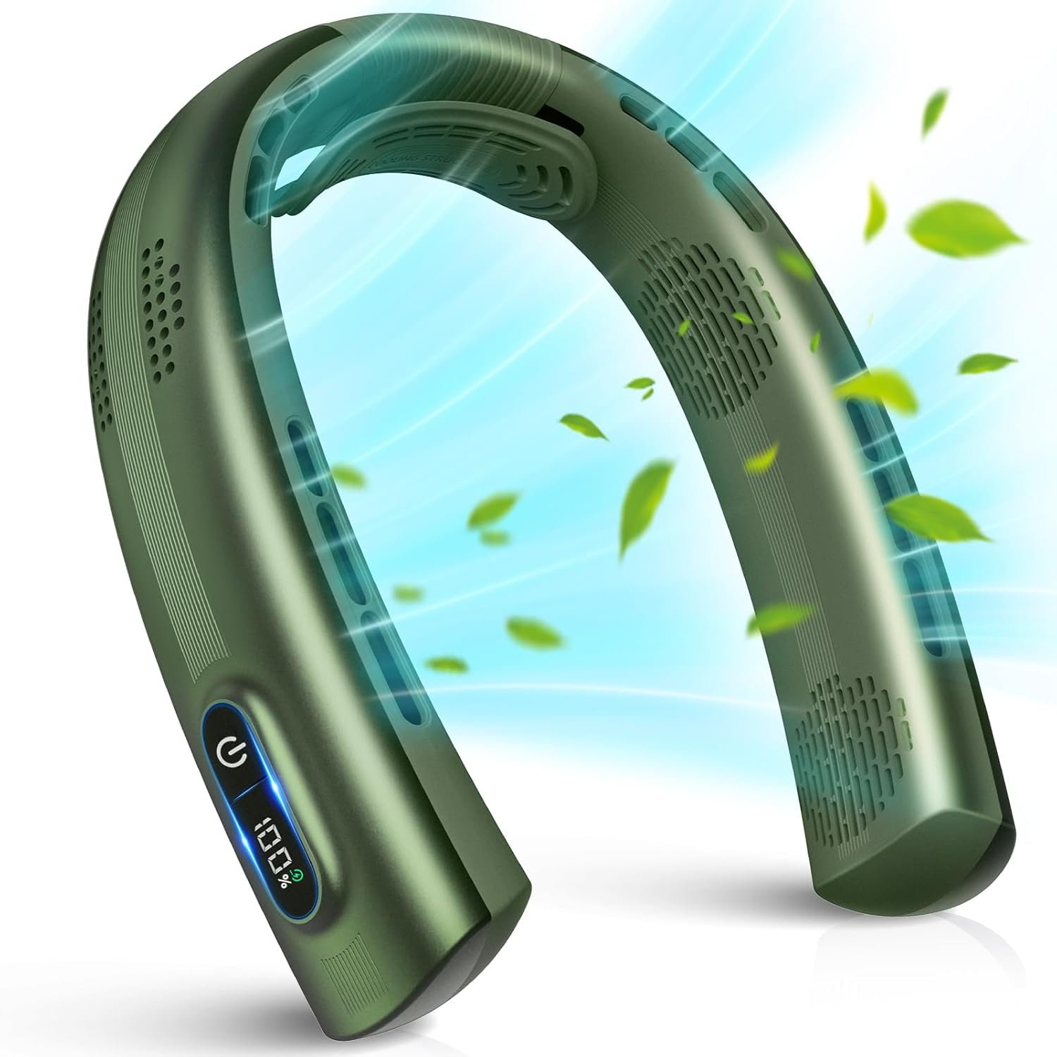 Neck Fan - 7000mAh Portable Neck Fan Rechargeable, LED Battery Display, Hands Free, 360° Cooling Neck Fan, Bladeless Wearable Personal Fan for Hot Flashes, Outdoor Work, Travel, Gifts for Women Men Avocado Green